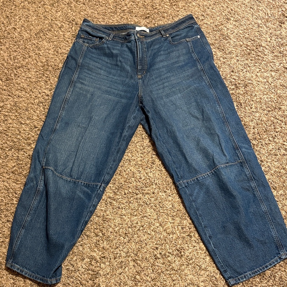 LOFT Dark Blue Cropped Wide-Leg Jeans